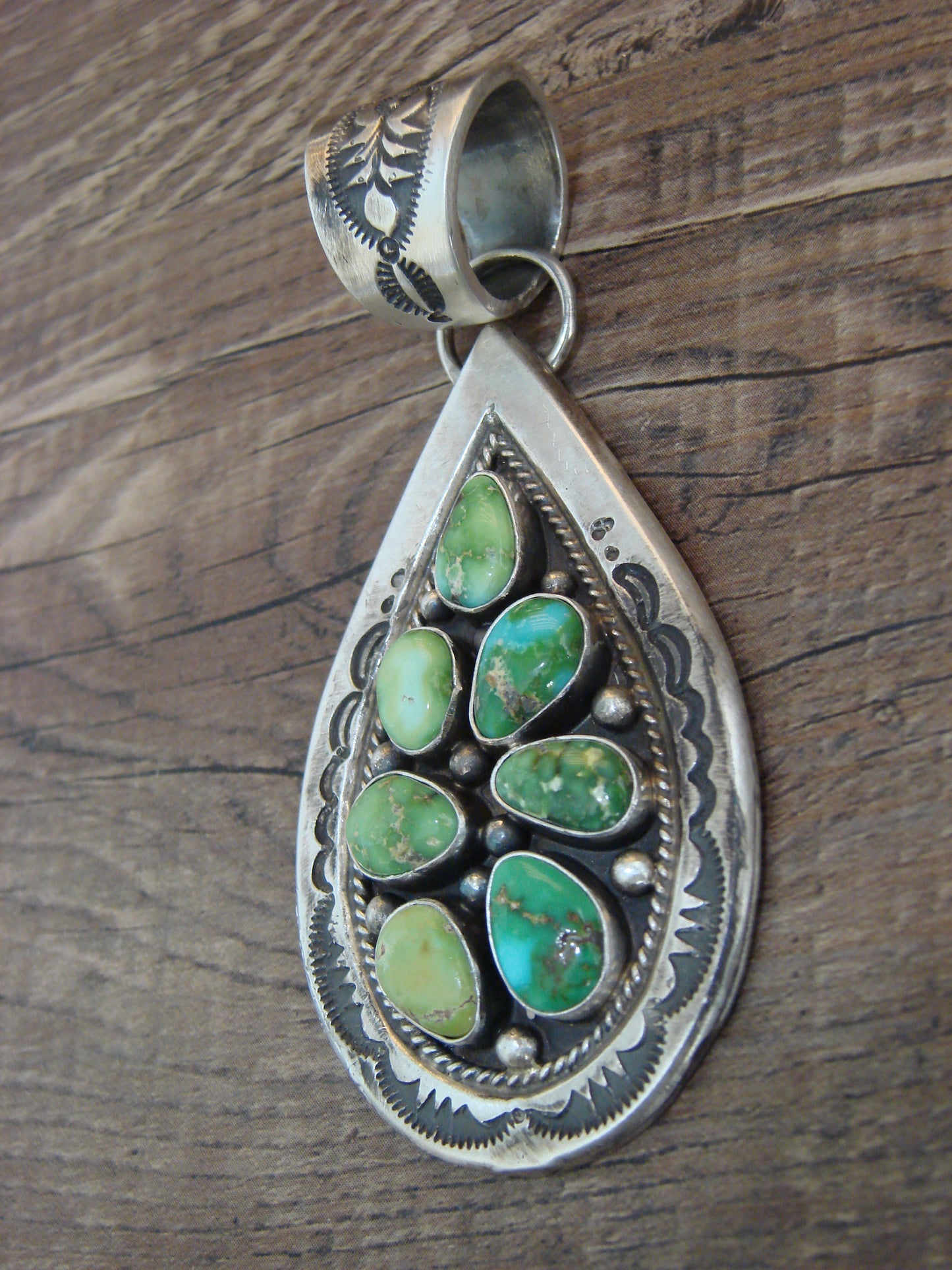 Native American Sterling Silver & Sonoran Turquoise Cluster Pendant by Lewis