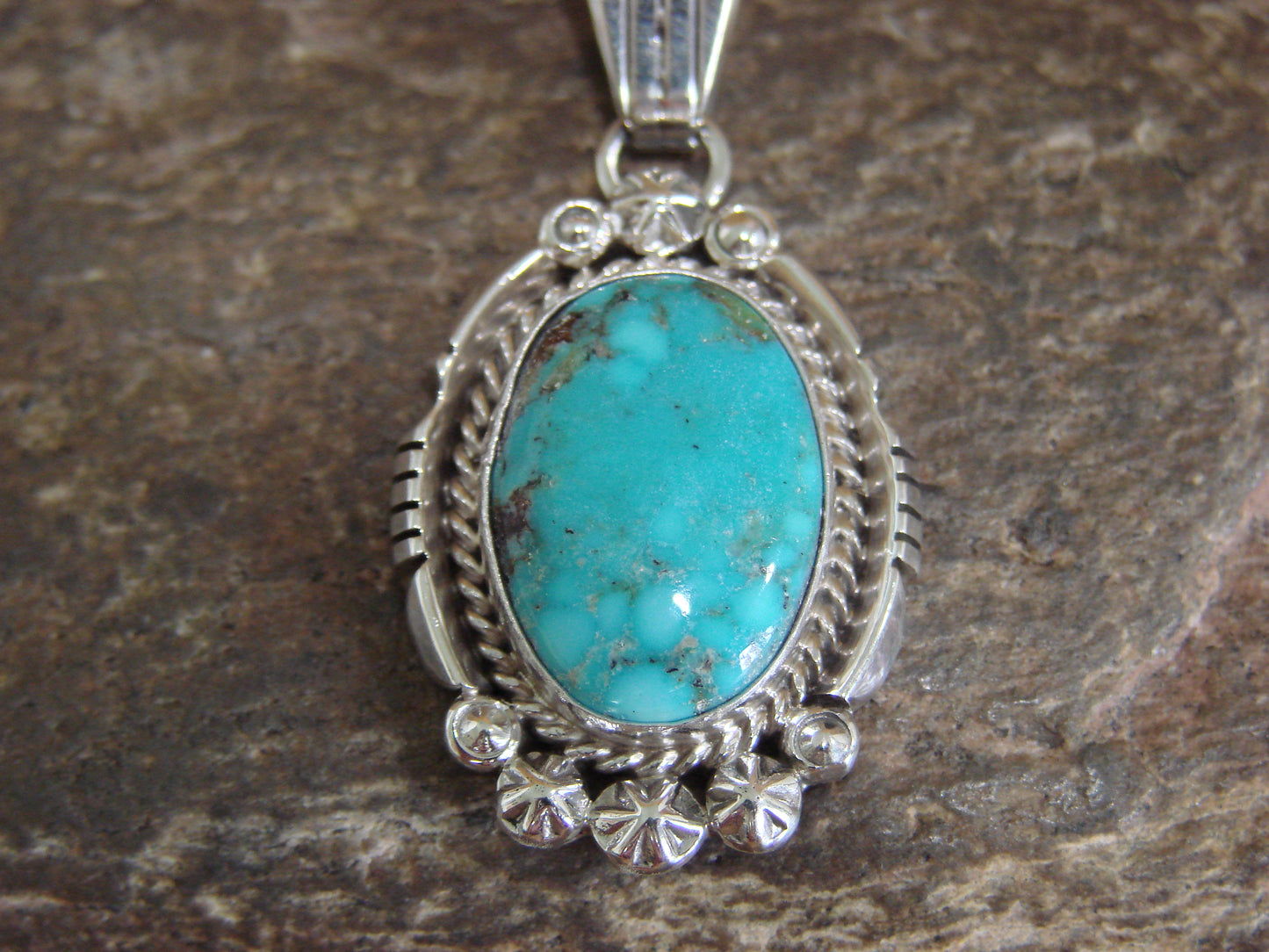 Native American Sterling Silver & Kingman Turquoise Pendant - Benally