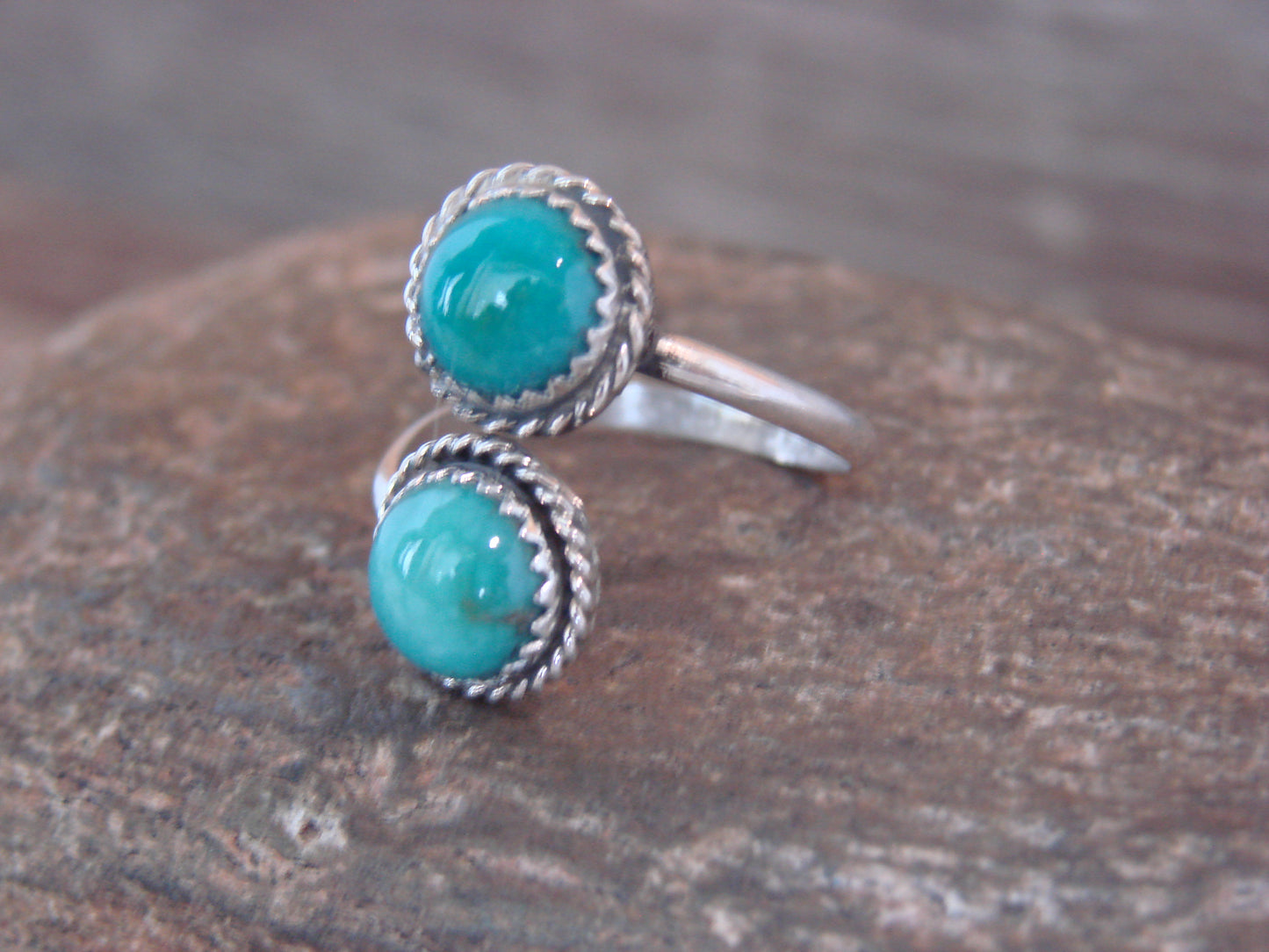 Native American Sterling Silver & Turquoise Adjustable Ring - White