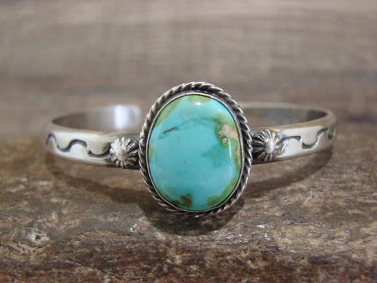 Native American Sterling Silver & Sonoran Turquoise Bracelet Signed SY