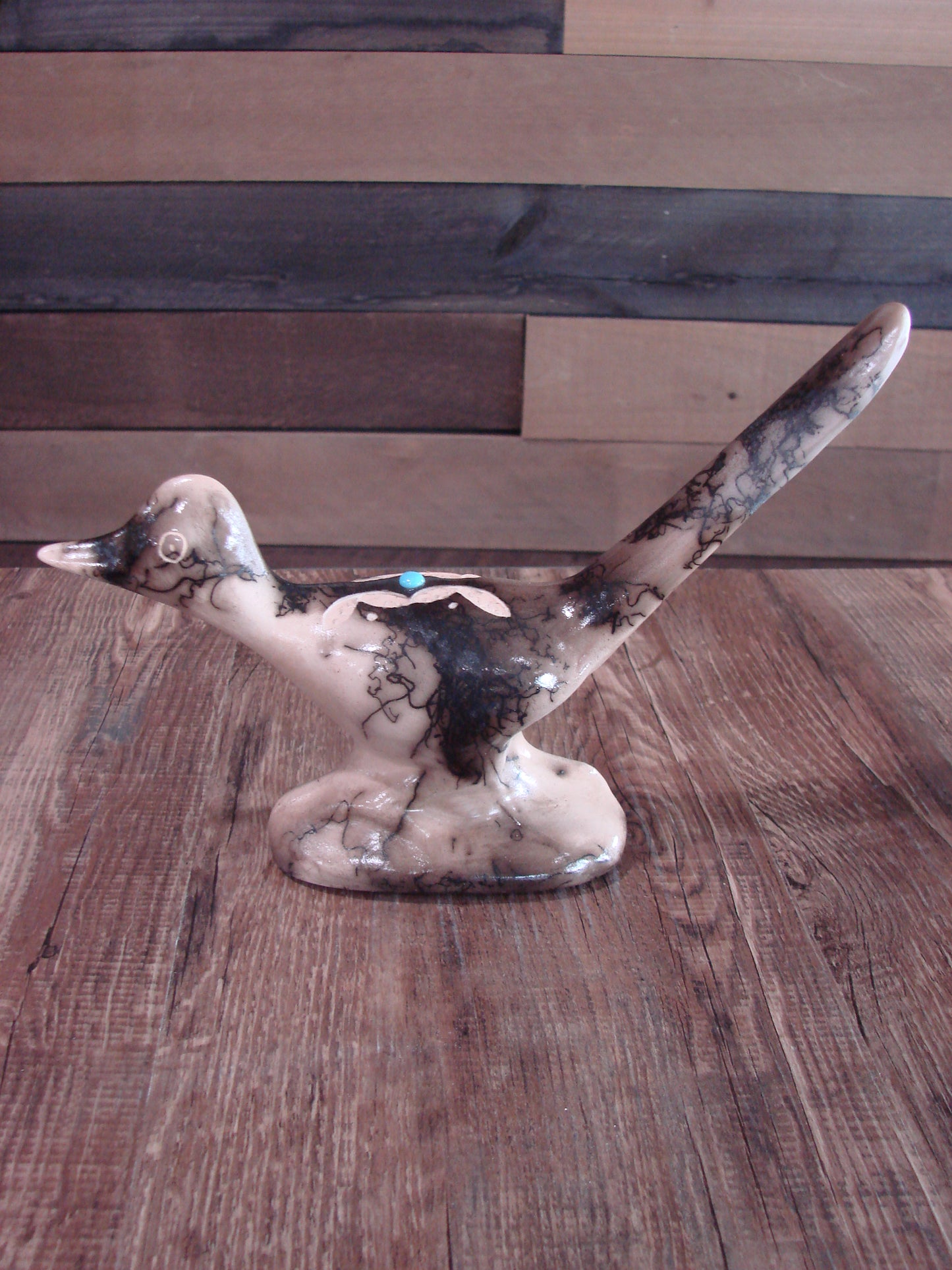 Native American Pottery Horse Hair Road Runner Sculpture by Vail