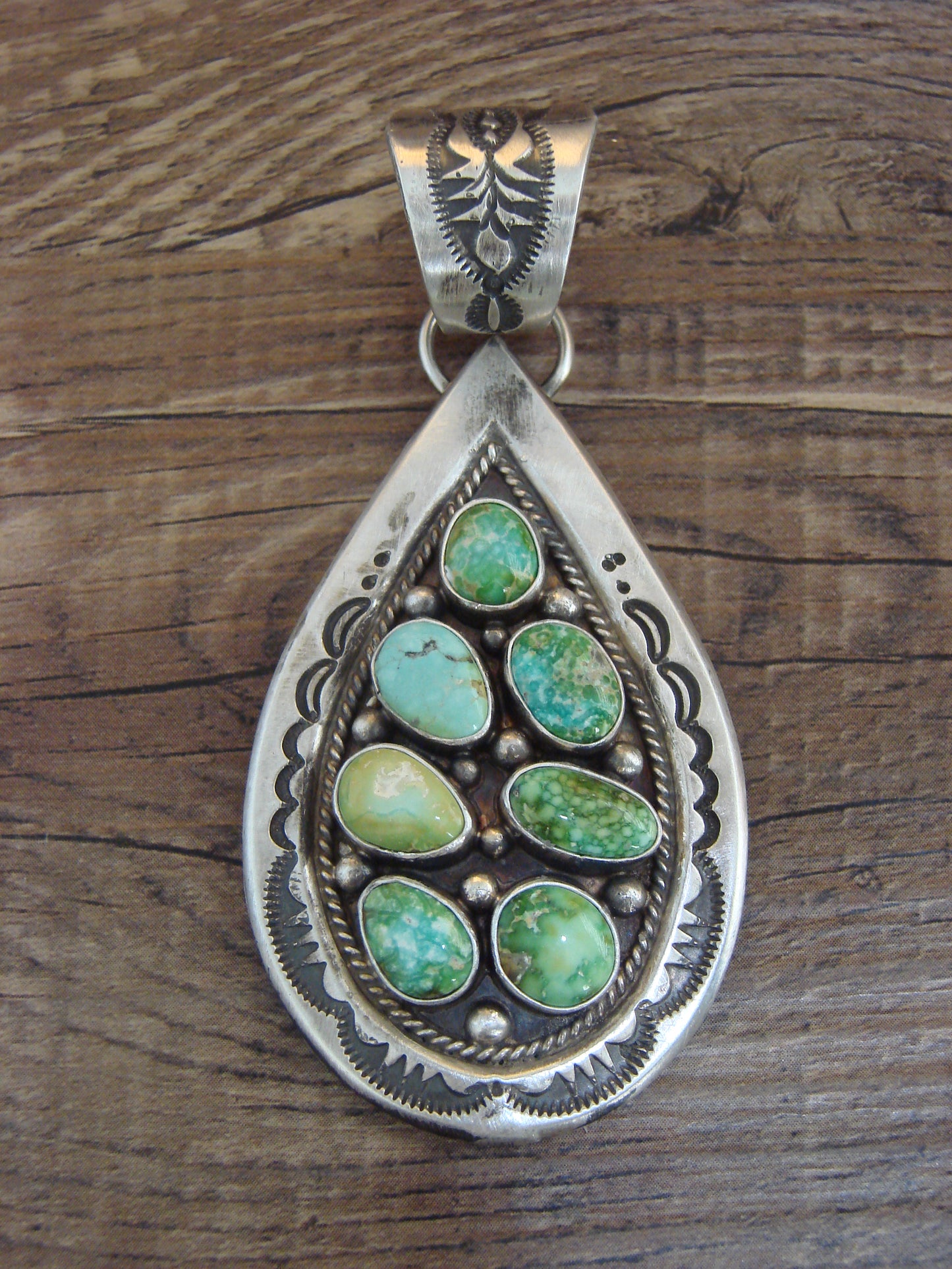 Native American Sterling Silver & Sonoran Turquoise Cluster Pendant by Lewis