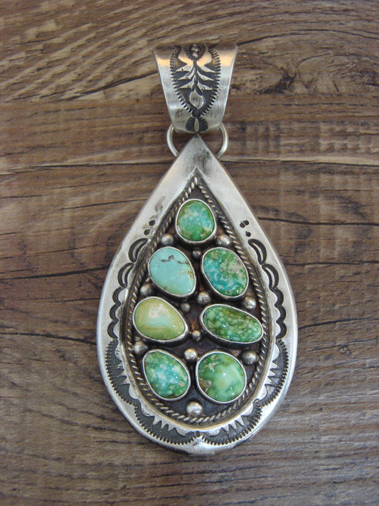 Native American Sterling Silver & Sonoran Turquoise Cluster Pendant by Lewis