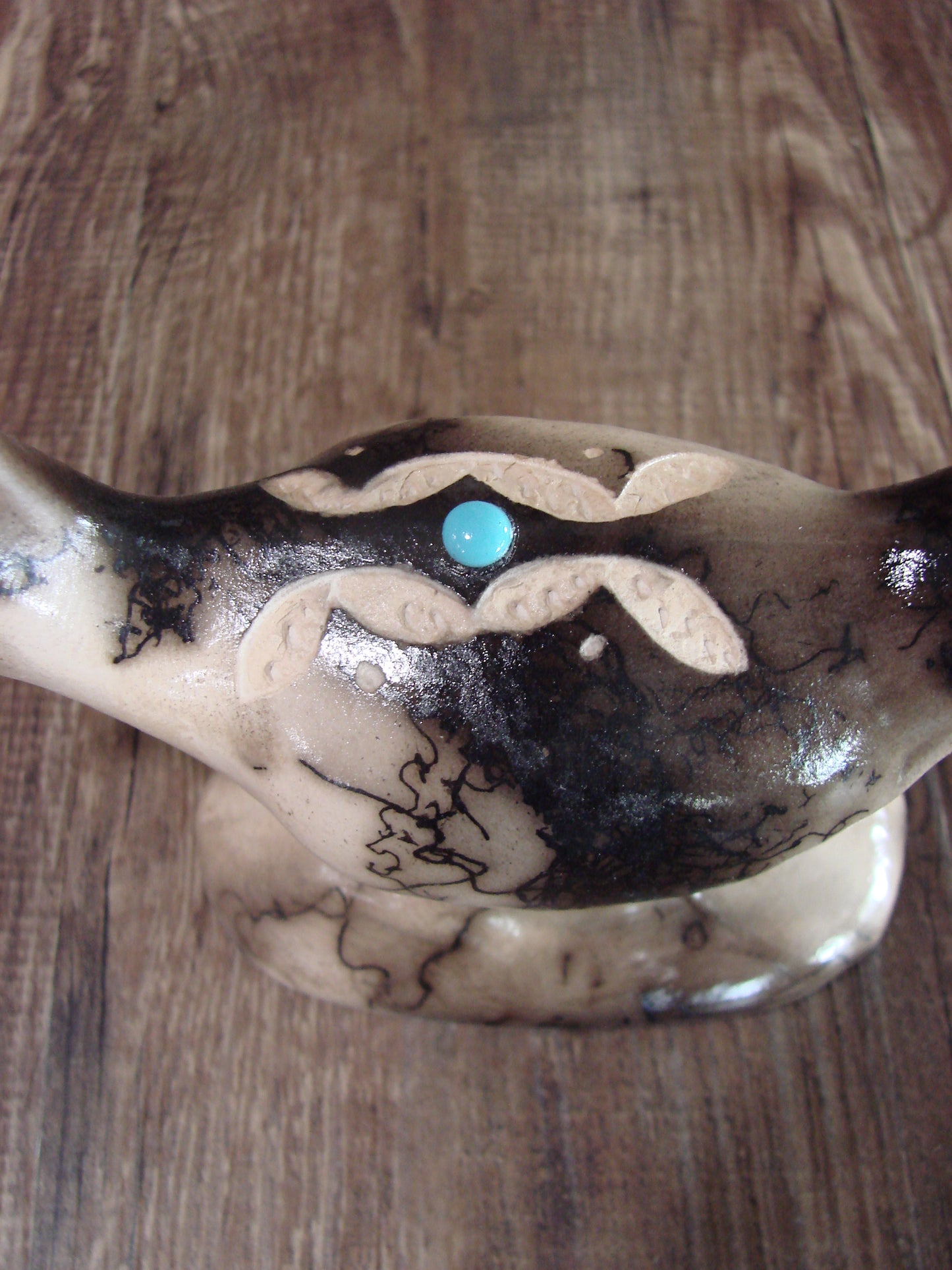 Native American Pottery Horse Hair Road Runner Sculpture by Vail