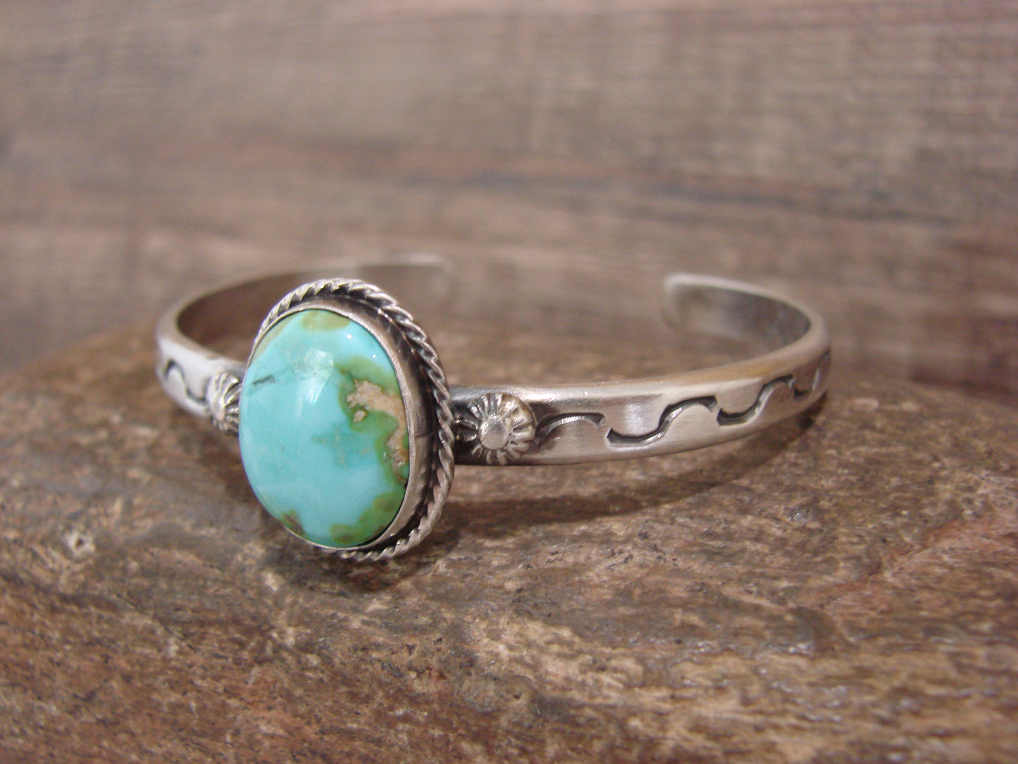 Native American Sterling Silver & Sonoran Turquoise Bracelet Signed SY