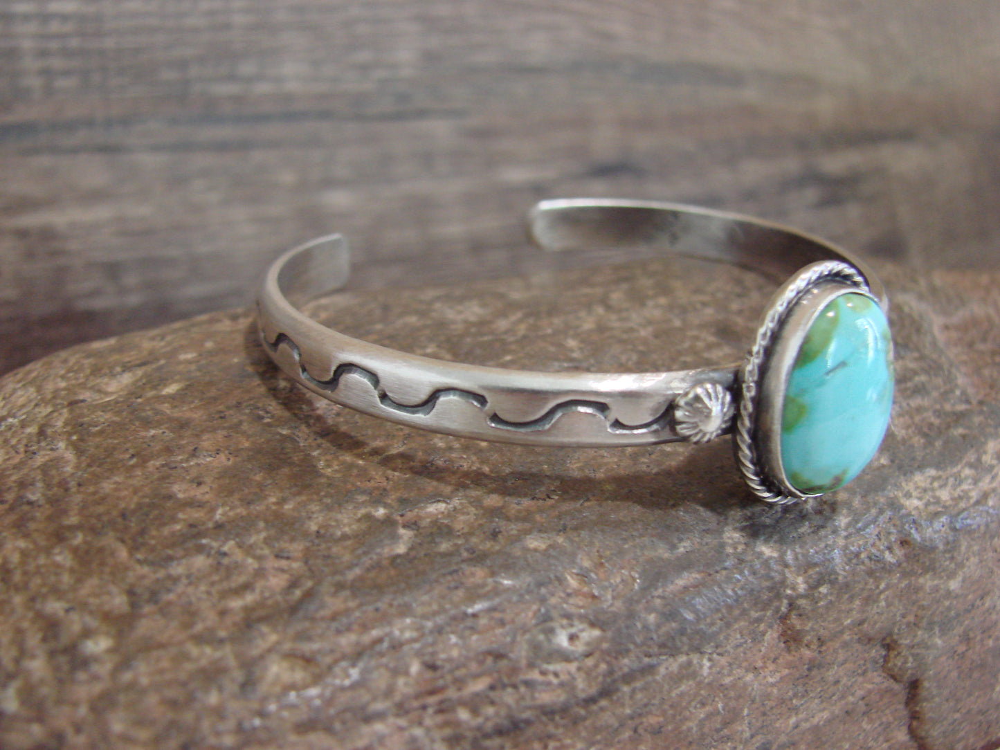 Native American Sterling Silver & Sonoran Turquoise Bracelet Signed SY