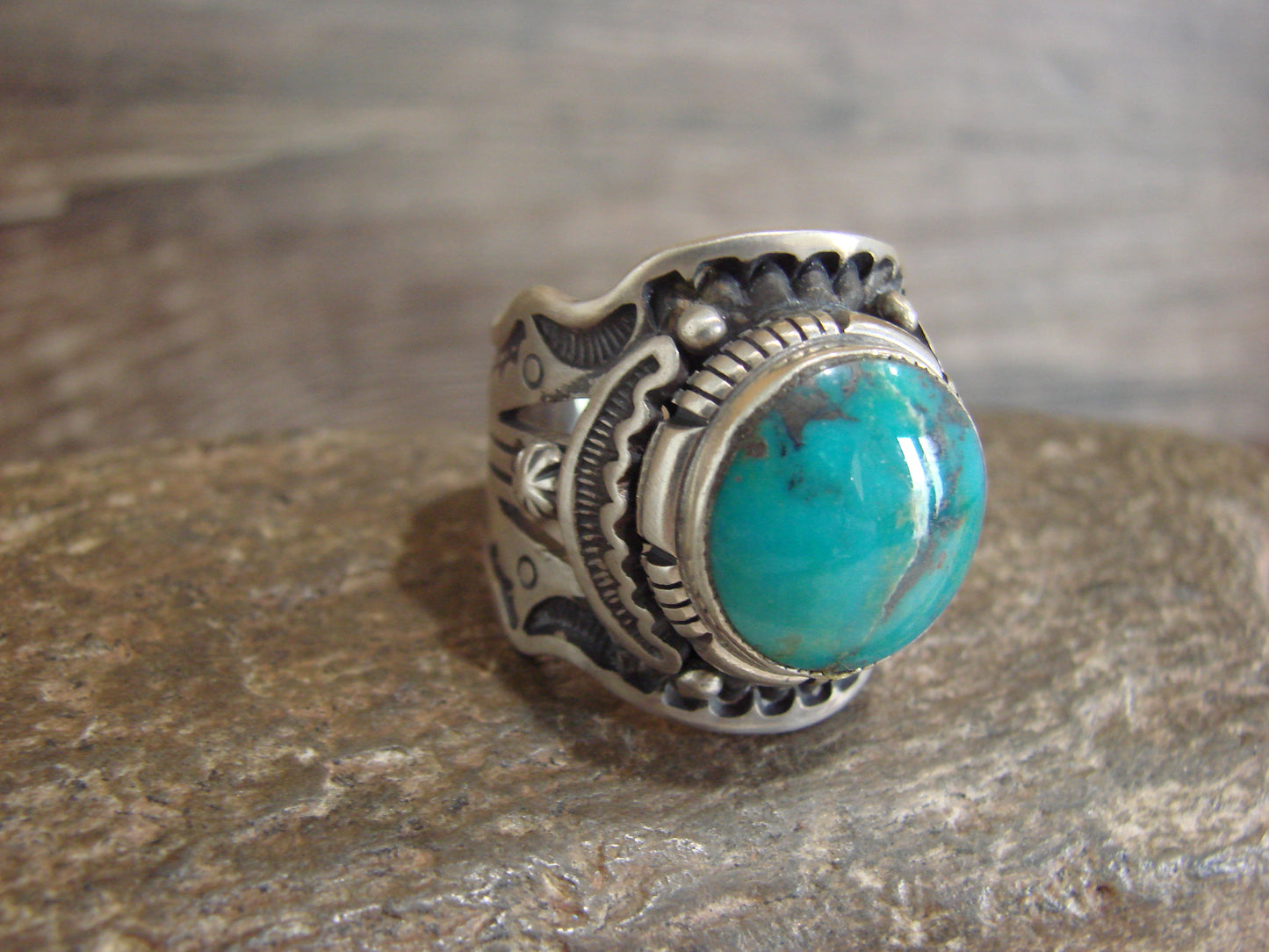 Native American Sterling Silver & Turquoise Ring - Lee - Size 10