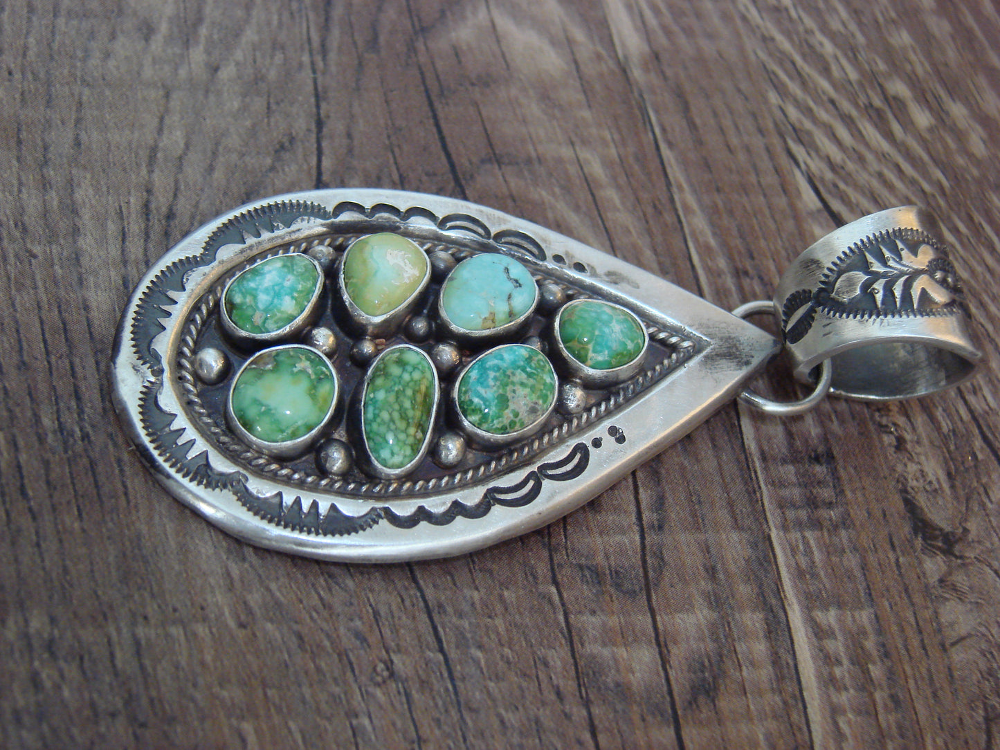 Native American Sterling Silver & Sonoran Turquoise Cluster Pendant by Lewis