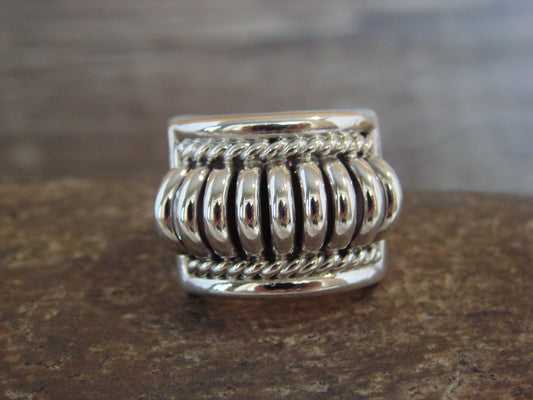 Native American Sterling Silver Ribbed Melon Ring by Thomas Charley - Size 6