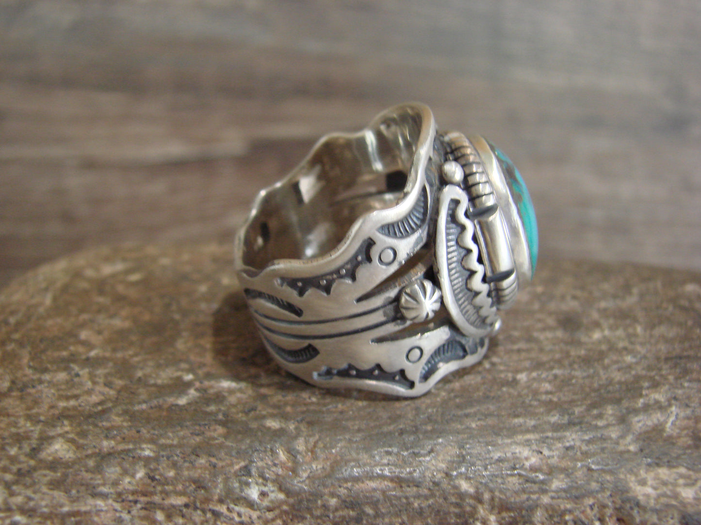 Native American Sterling Silver & Turquoise Ring - Lee - Size 10