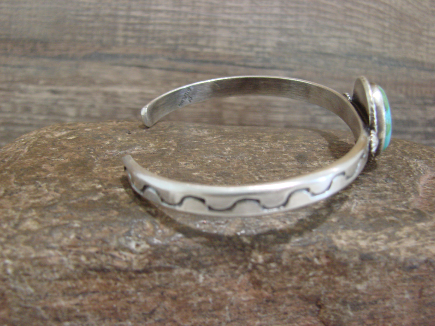 Native American Sterling Silver & Sonoran Turquoise Bracelet Signed SY