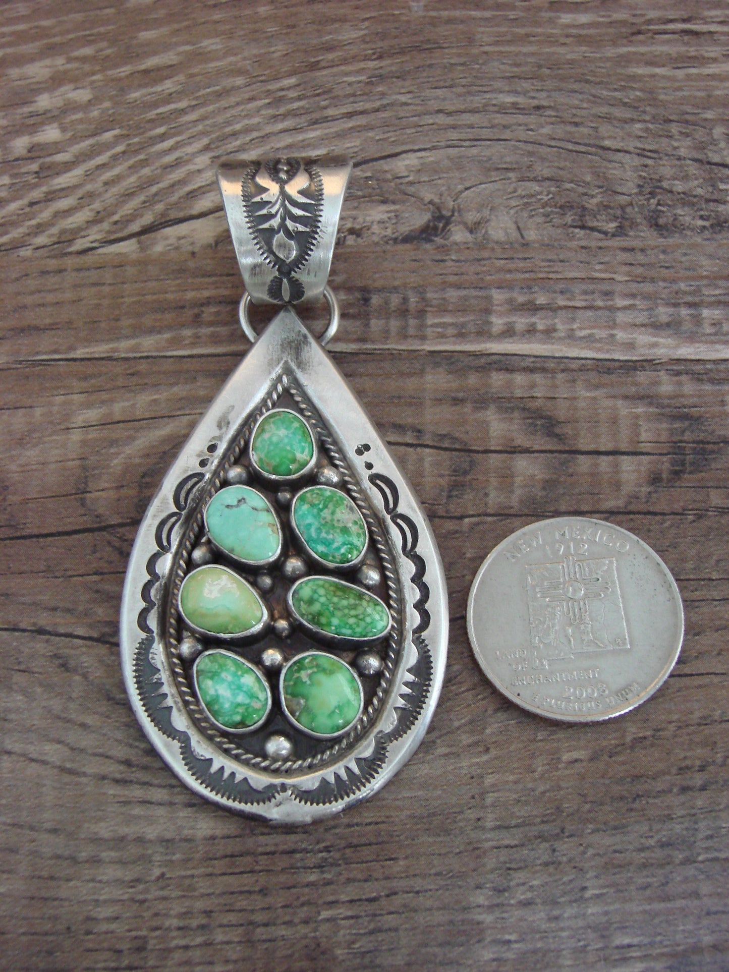 Native American Sterling Silver & Sonoran Turquoise Cluster Pendant by Lewis