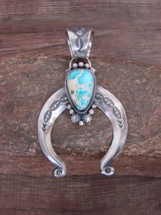 Native American Sterling Silver & Turquoise Naja Pendant Signed Yellowhair