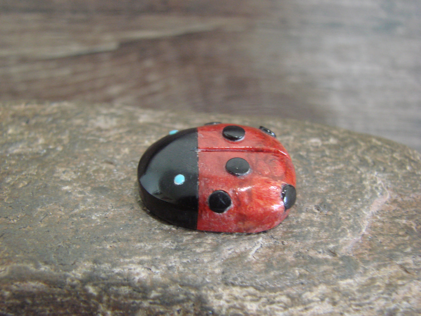 Native American Zuni Hand Carved Coral Ladybug Fetish by Lonasee