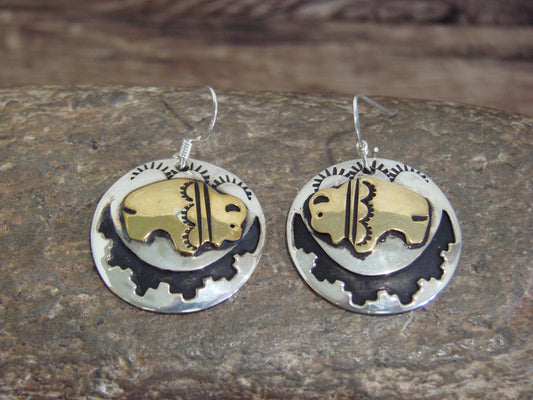 Native American Sterling Silver & Gold Fill Buffalo Dangle Earrings - Singer