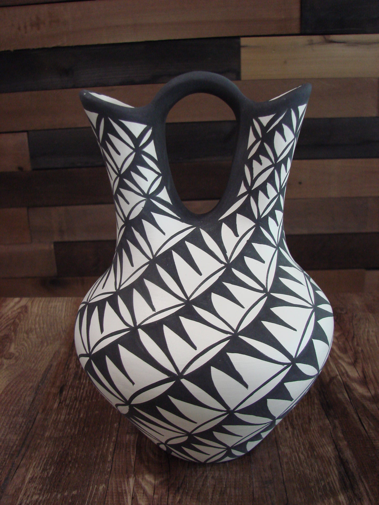 Native American Fine Line Hand Painted Wedding Vase by M. Lukee