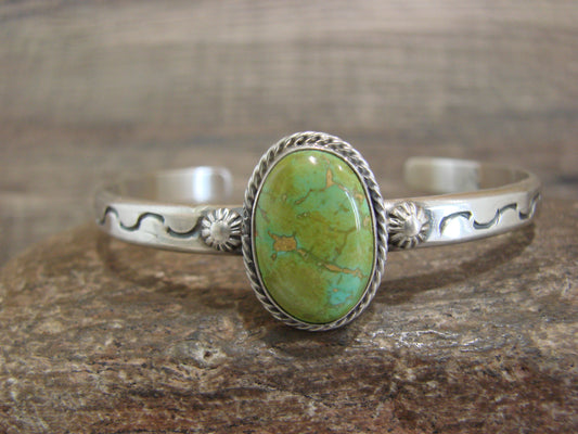 Native American Sterling Silver & Sonoran Turquoise Bracelet Signed SY