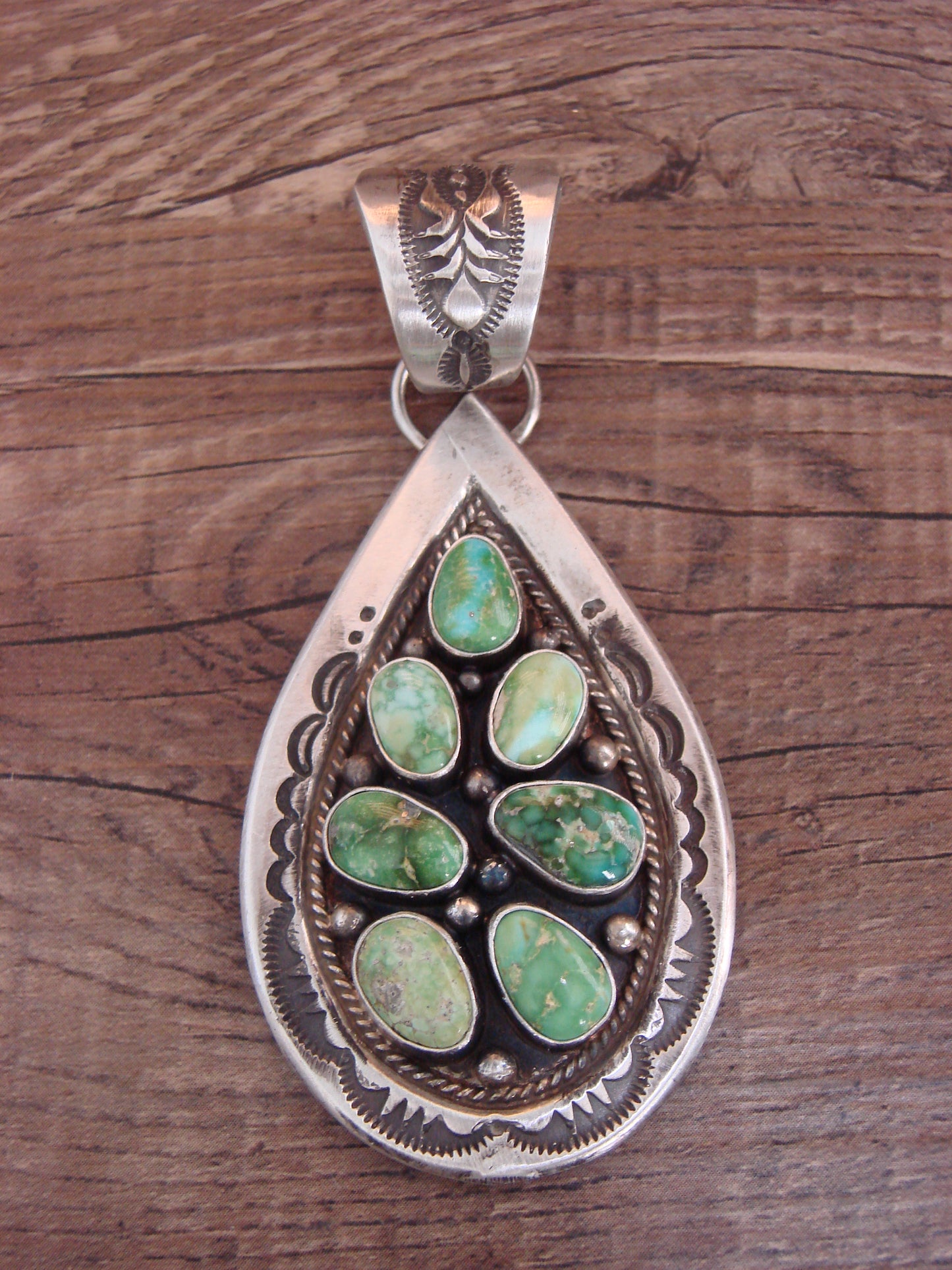 Native American Sterling Silver & Sonoran Turquoise Cluster Pendant by Lewis