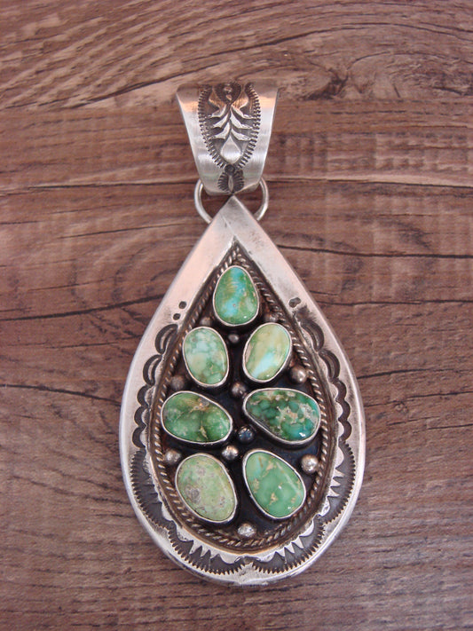 Native American Sterling Silver & Sonoran Turquoise Cluster Pendant by Lewis