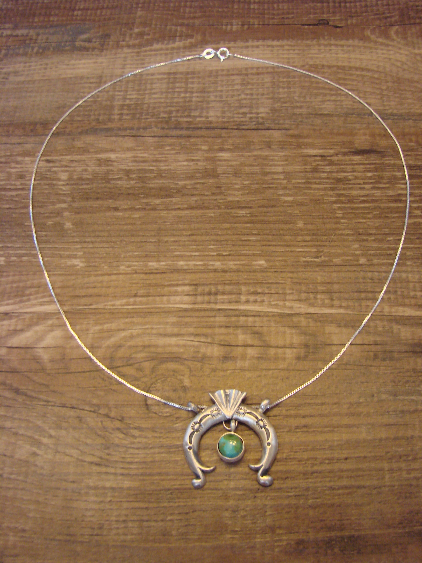 Native American Sterling Silver & Turquoise Naja Necklace by Shorty