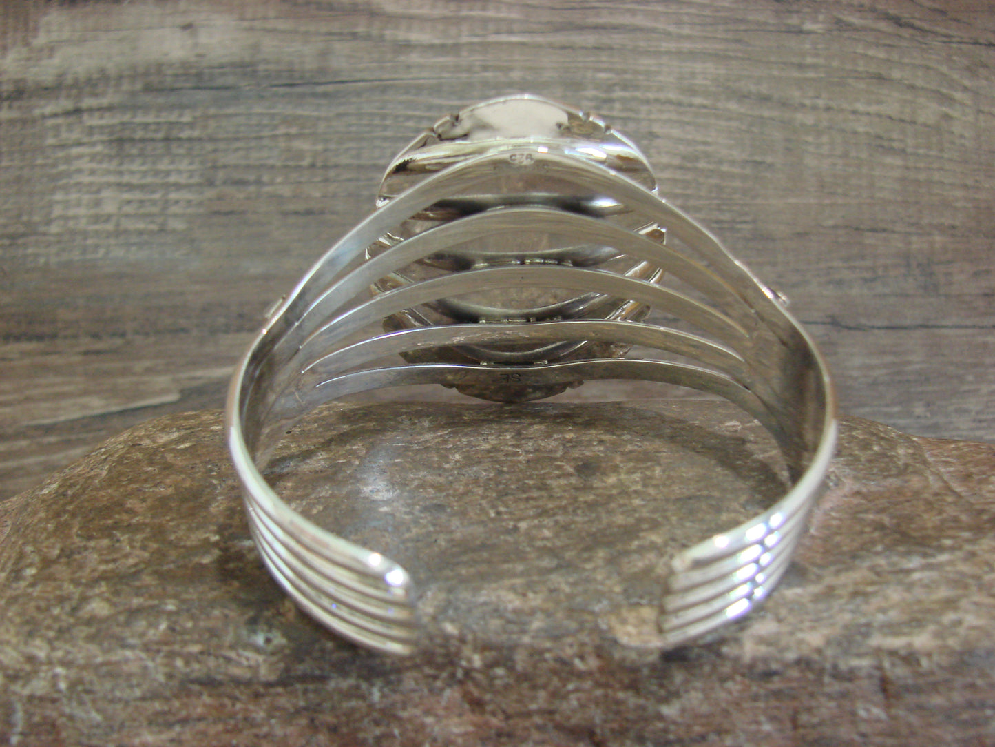 Native American Sterling Silver & White Buffalo Turquoise Bracelet Signed SE