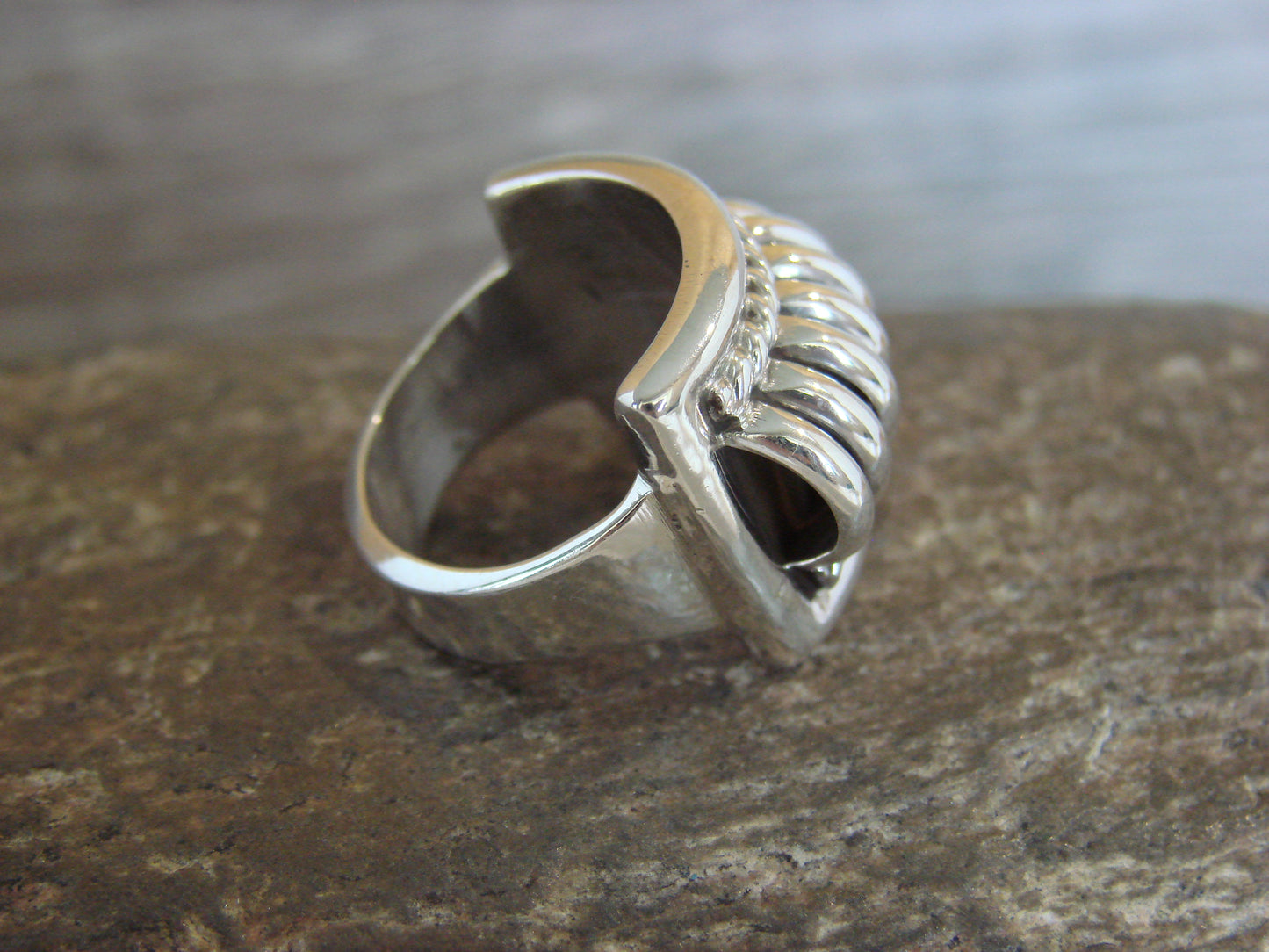 Native American Sterling Silver Ribbed Melon Ring by Thomas Charley - Size 7