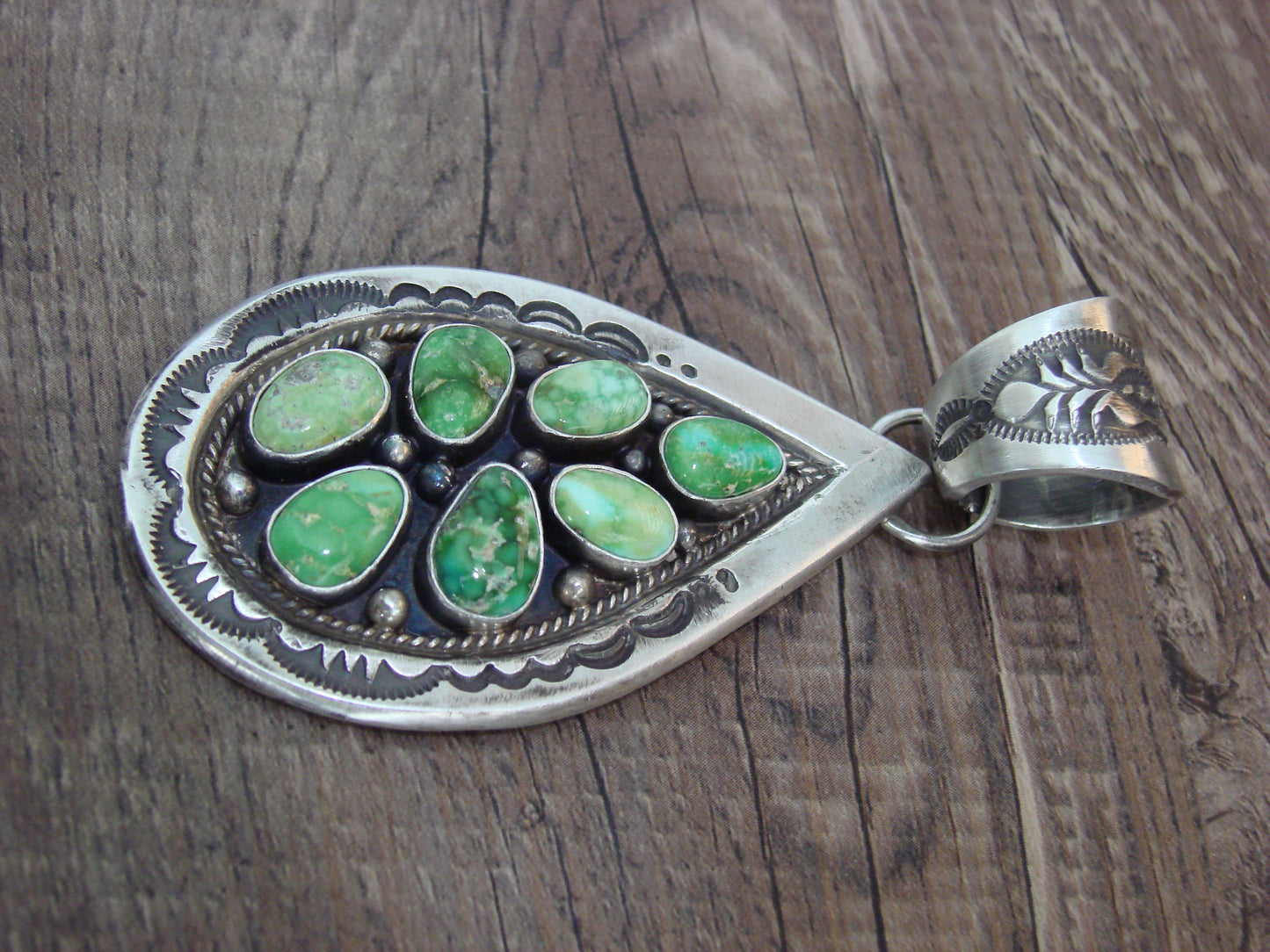 Native American Sterling Silver & Sonoran Turquoise Cluster Pendant by Lewis