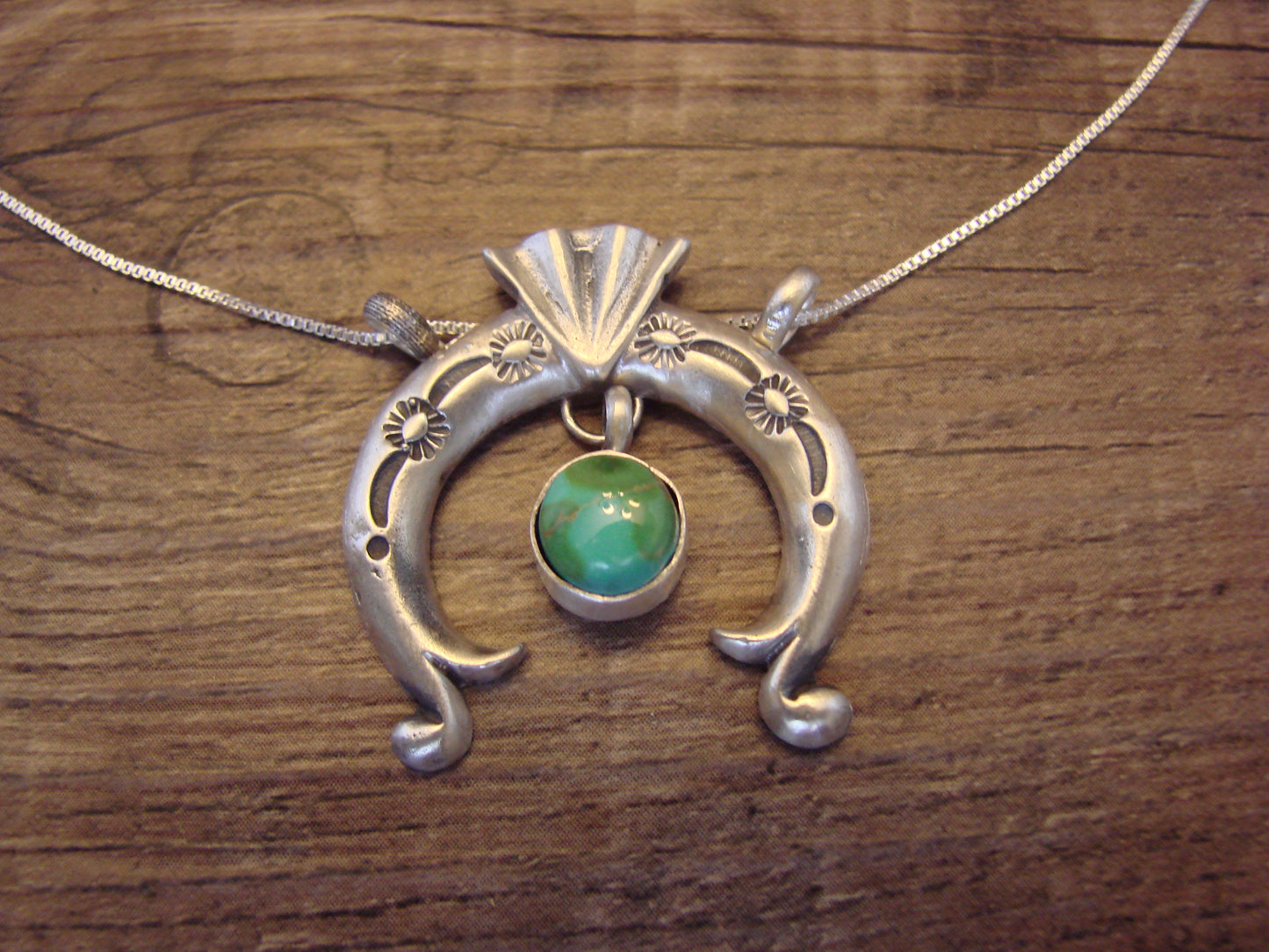Native American Sterling Silver & Turquoise Naja Necklace by Shorty