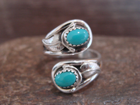 Native American Sterling Silver Feather & Turquoise Adjustable Ring by Francisco