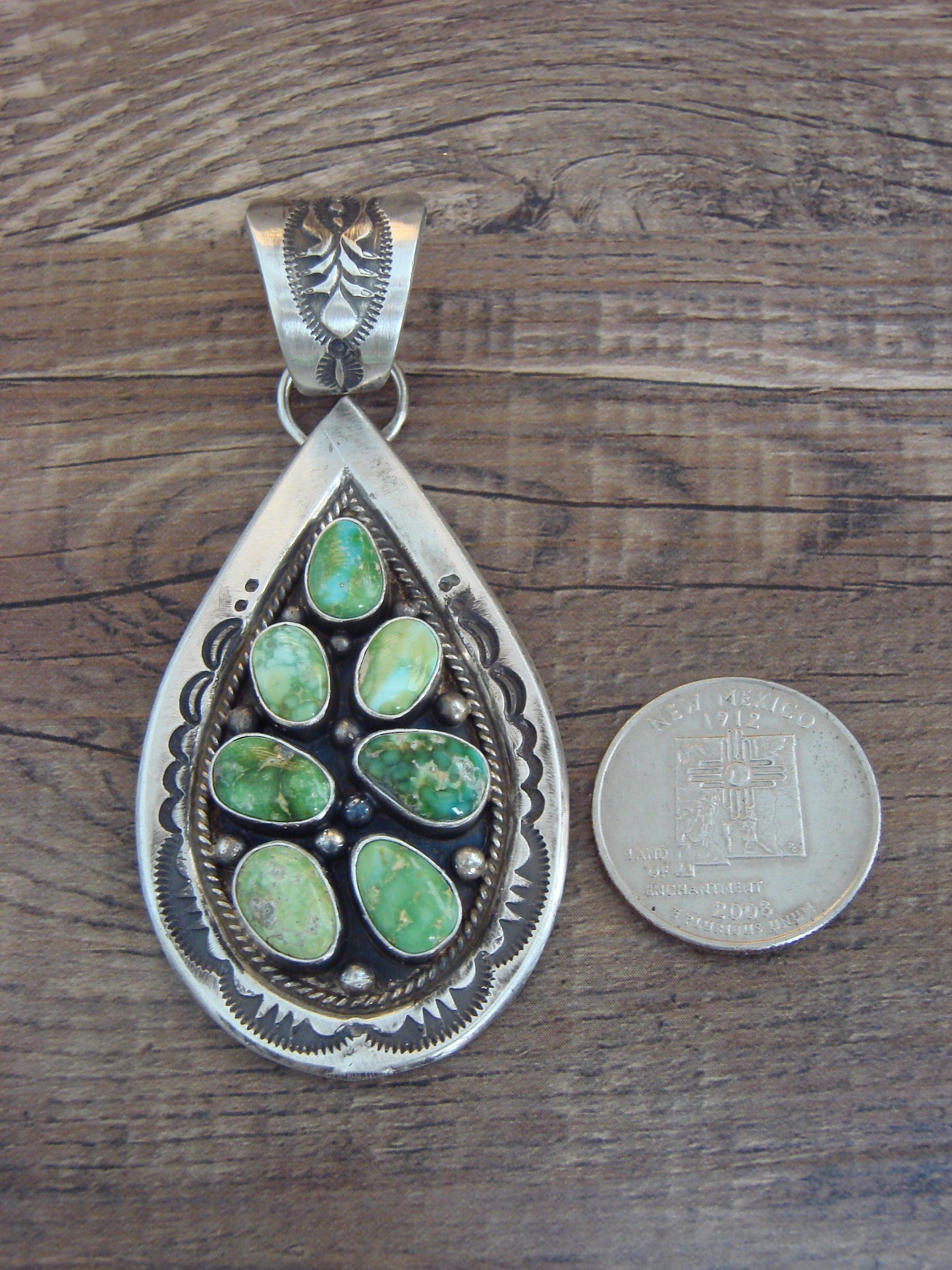 Native American Sterling Silver & Sonoran Turquoise Cluster Pendant by Lewis