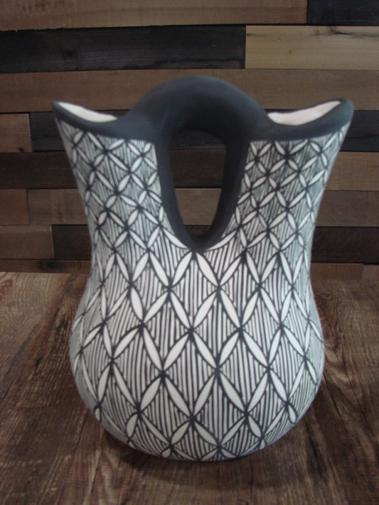 Native American Fine Line Hand Painted Wedding Vase by M. Lukee