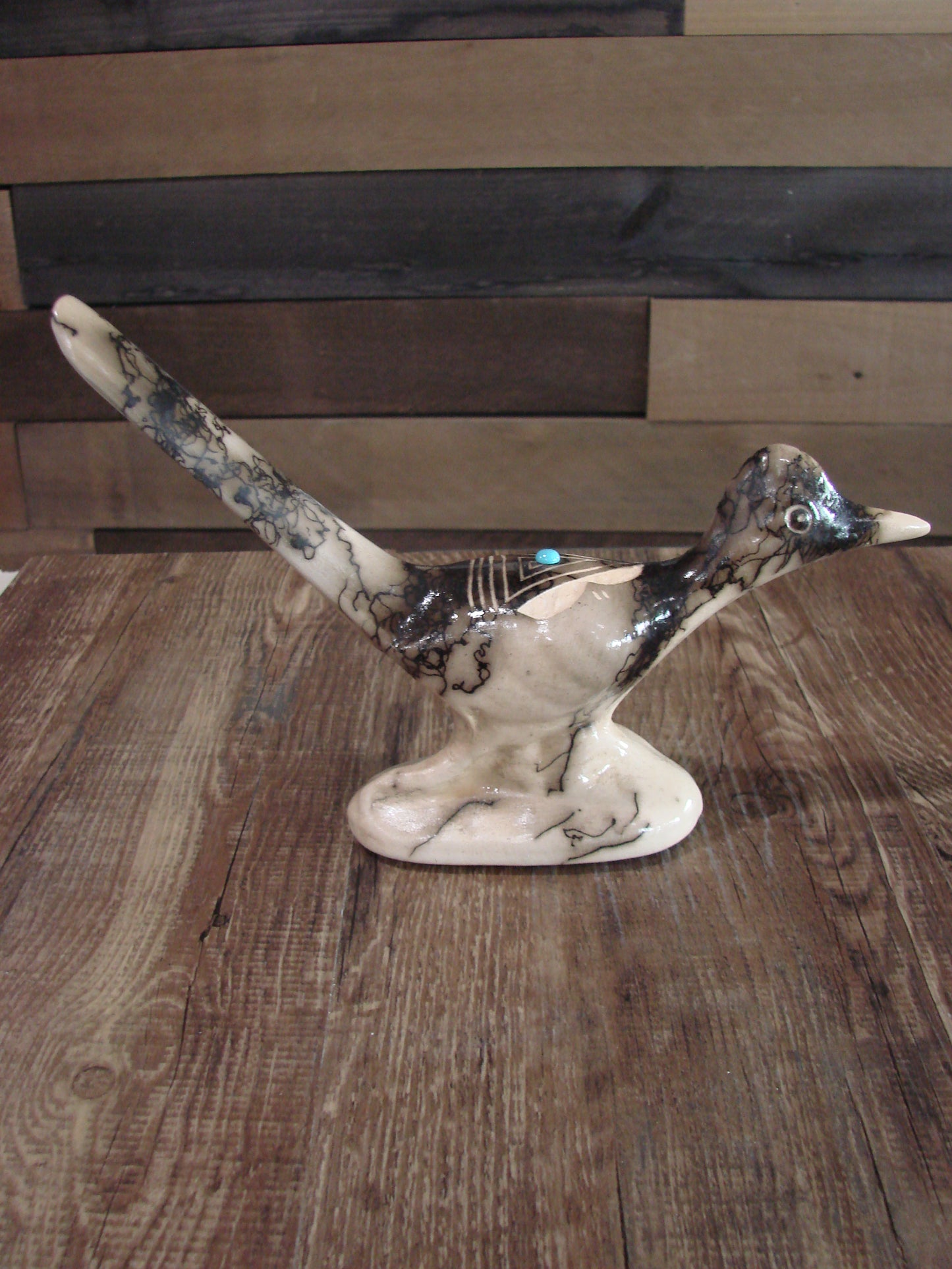 Native American Pottery Horse Hair Road Runner Sculpture by Vail