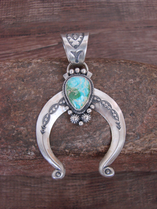 Native American Sterling Silver & Turquoise Naja Pendant Signed Yellowhair