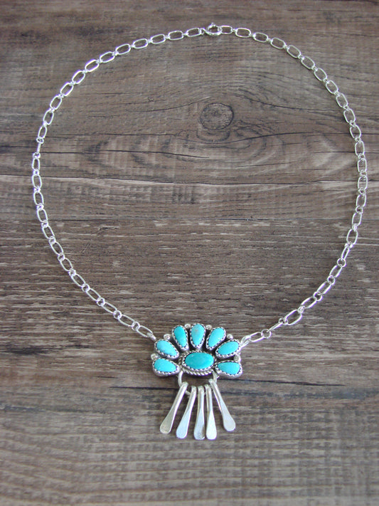 Native American Sterling Silver & Turquoise Cluster Link Necklace - Wilson