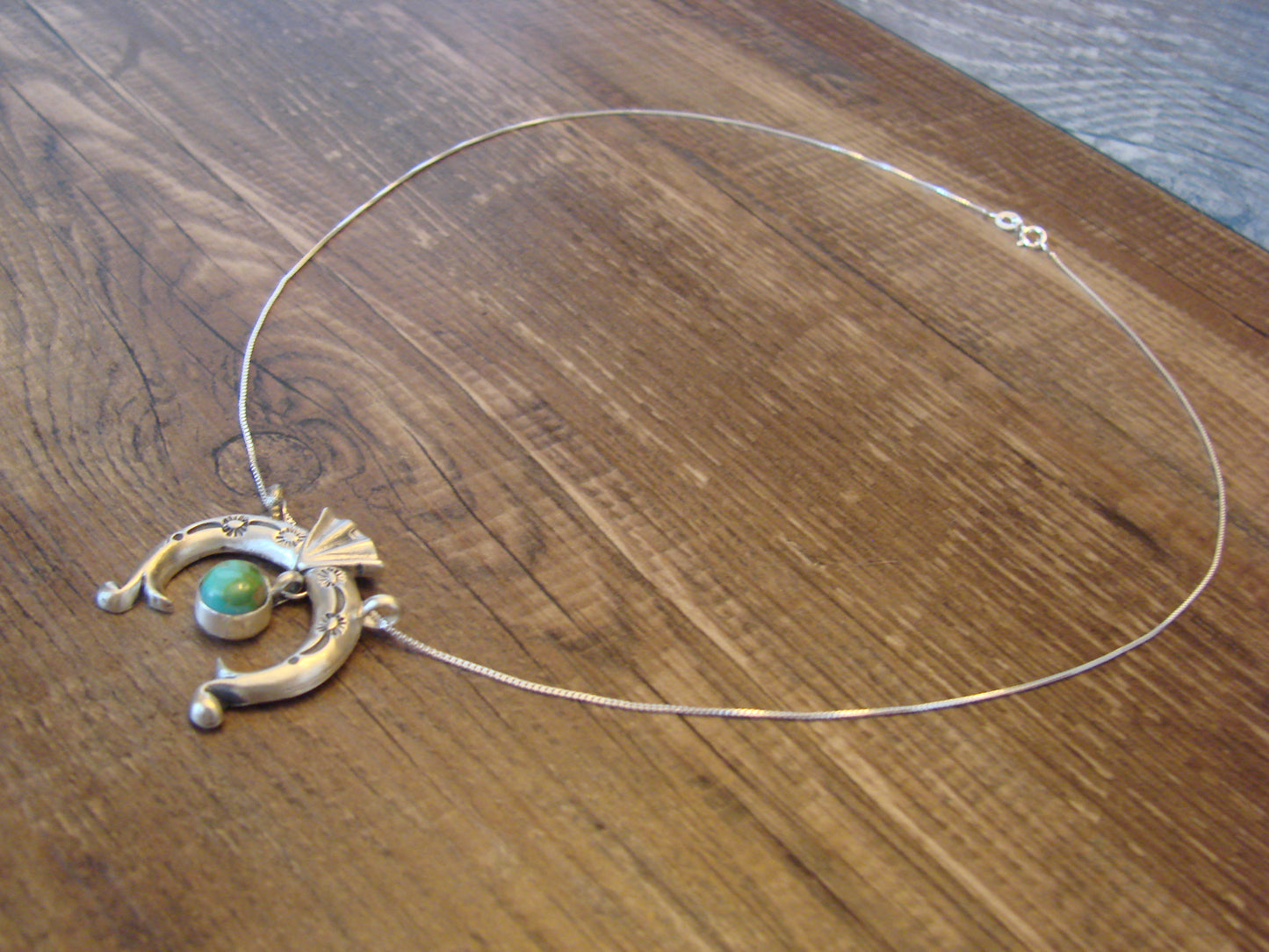 Native American Sterling Silver & Turquoise Naja Necklace by Shorty