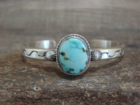 Native American Sterling Silver & Sonoran Turquoise Bracelet Signed SY