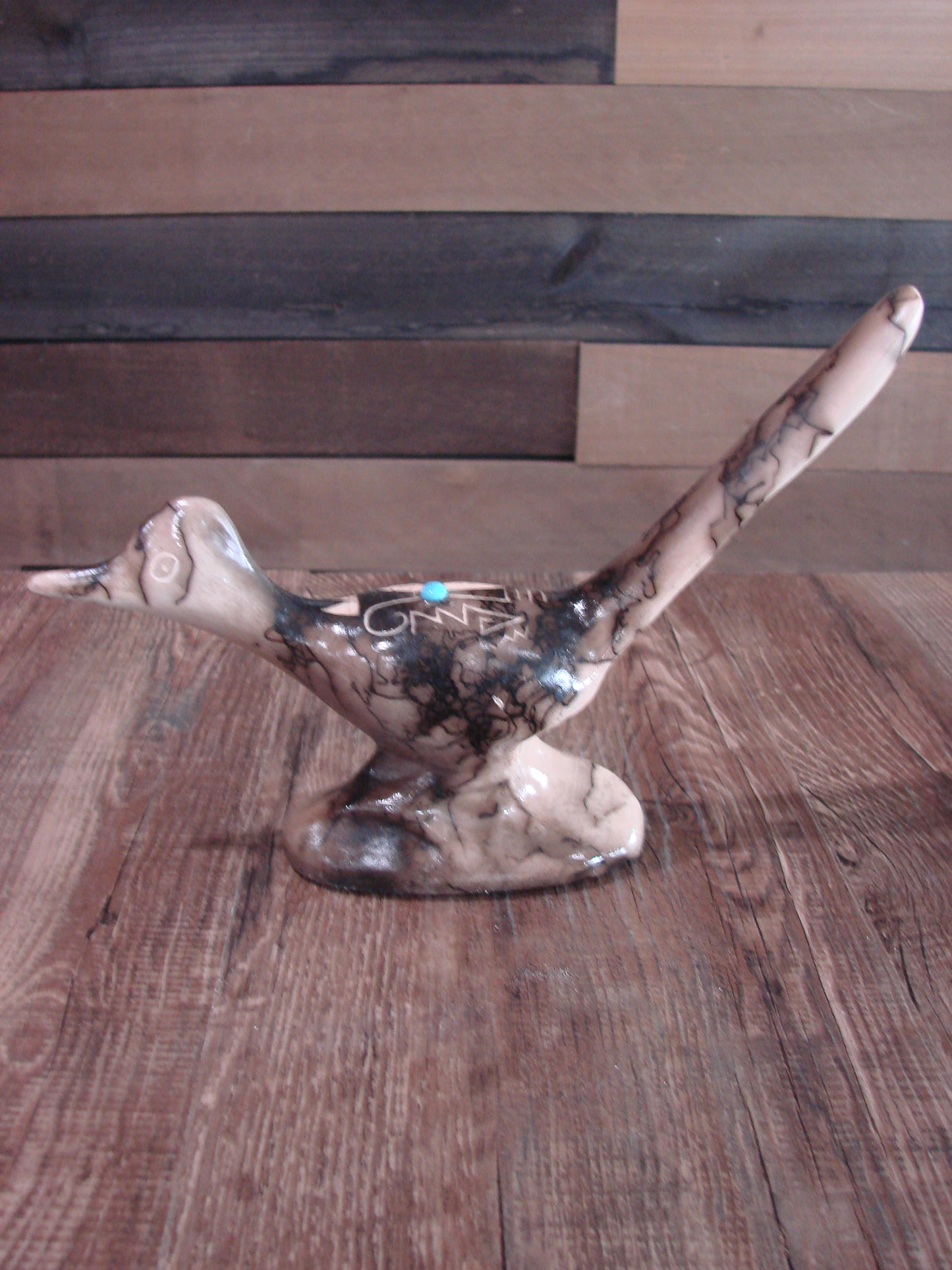 Native American Pottery Horse Hair Road Runner Sculpture by Vail