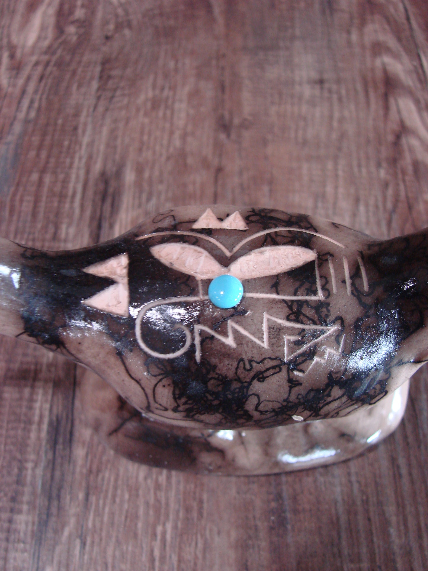 Native American Pottery Horse Hair Road Runner Sculpture by Vail