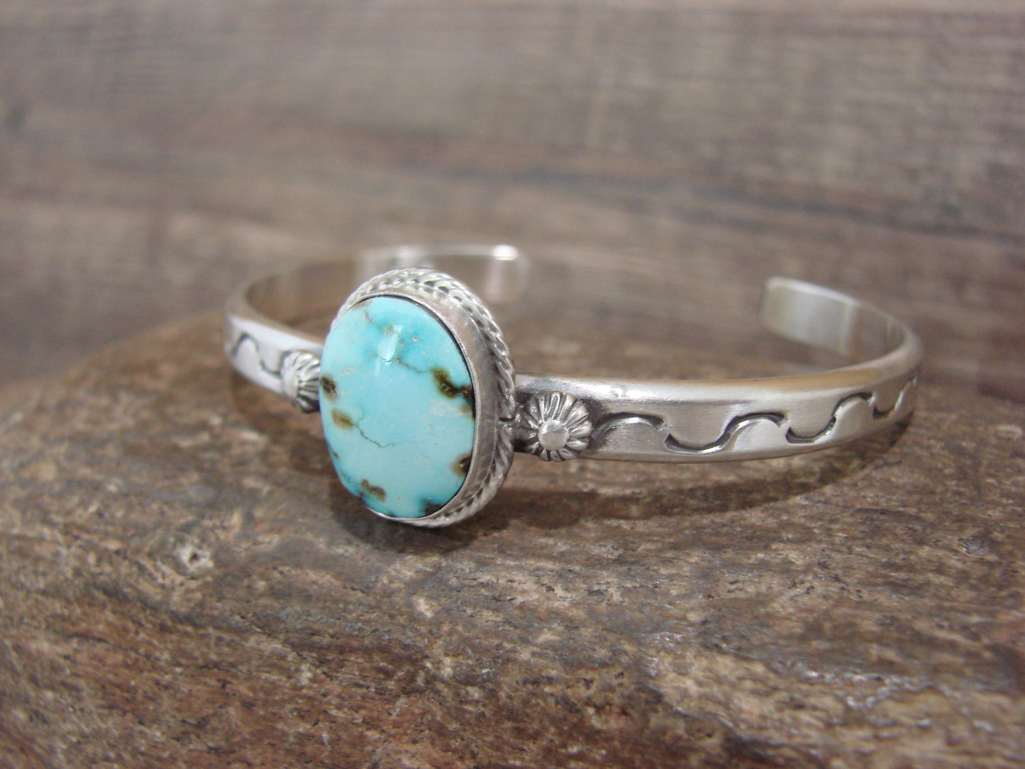 Native American Sterling Silver & Sonoran Turquoise Bracelet Signed SY