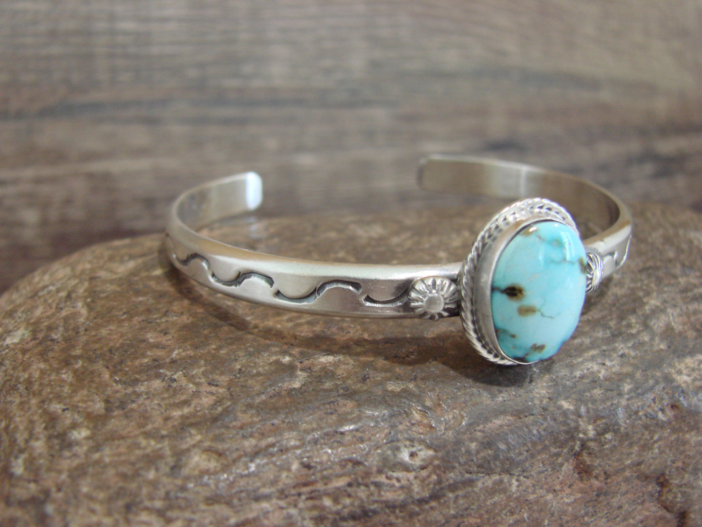 Native American Sterling Silver & Sonoran Turquoise Bracelet Signed SY