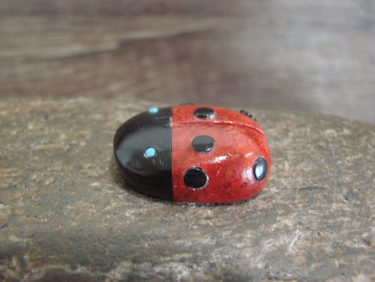 Native American Zuni Hand Carved Coral Ladybug Fetish by Lonasee