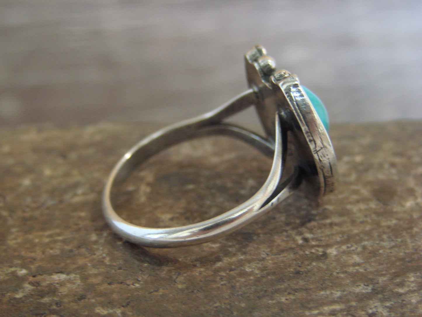 Native American Sterling Silver & Turquoise Lucky Horse Shoe Ring - Platero - Size 7