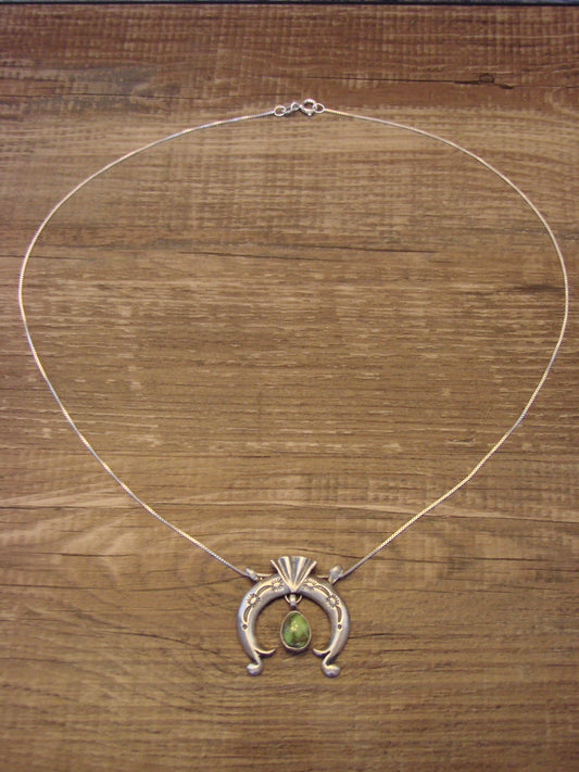 Native American Sterling Silver & Turquoise Naja Necklace by Shorty