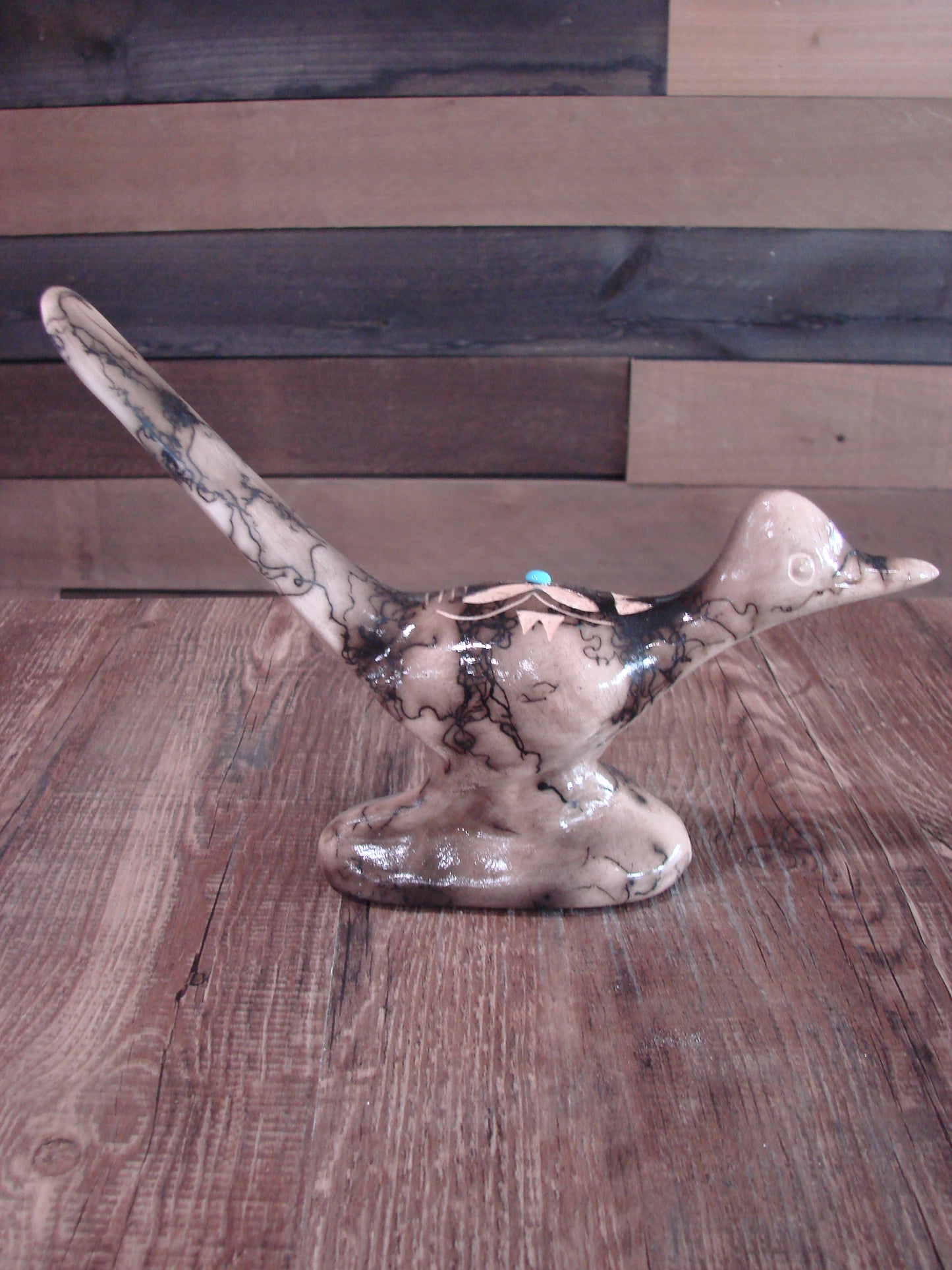 Native American Pottery Horse Hair Road Runner Sculpture by Vail