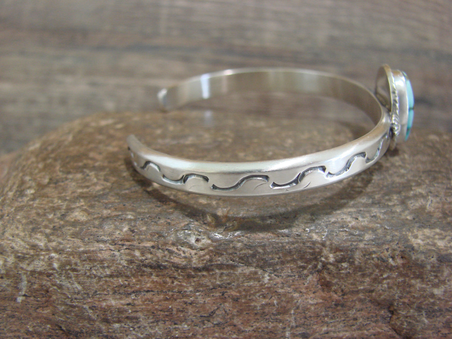 Native American Sterling Silver & Sonoran Turquoise Bracelet Signed SY
