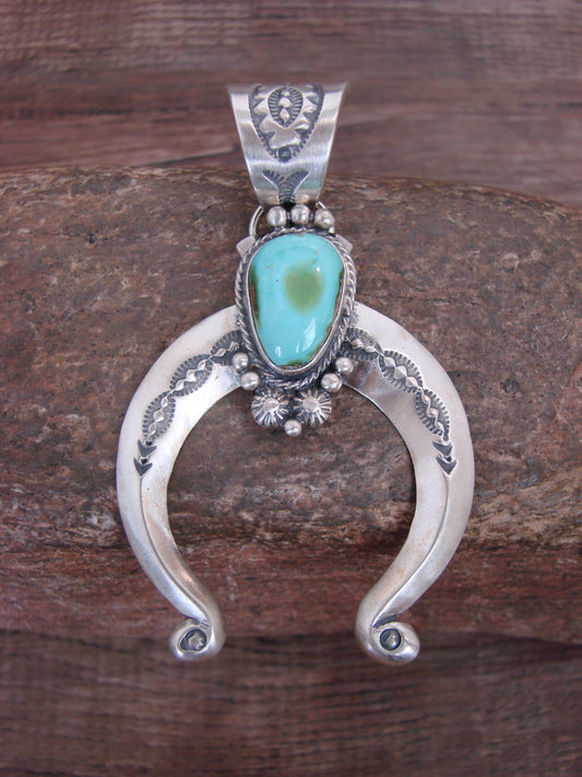 Native American Sterling Silver & Turquoise Naja Pendant Signed Yellowhair