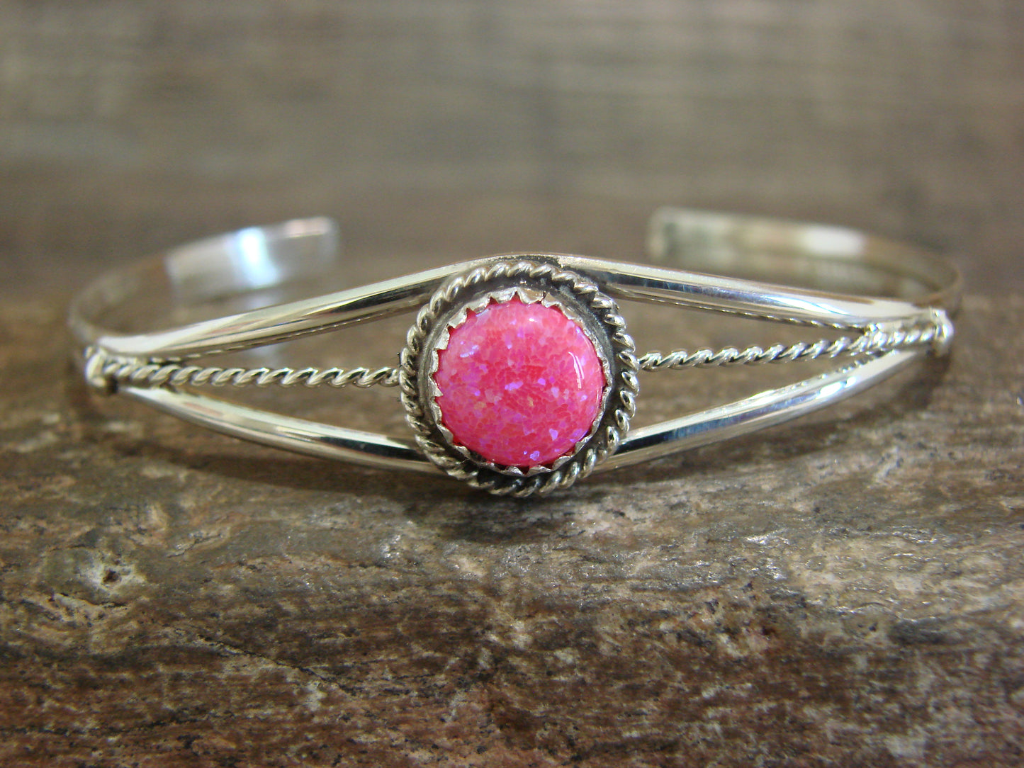 Native American Sterling Silver Pink Opal Bracelet - Spencer