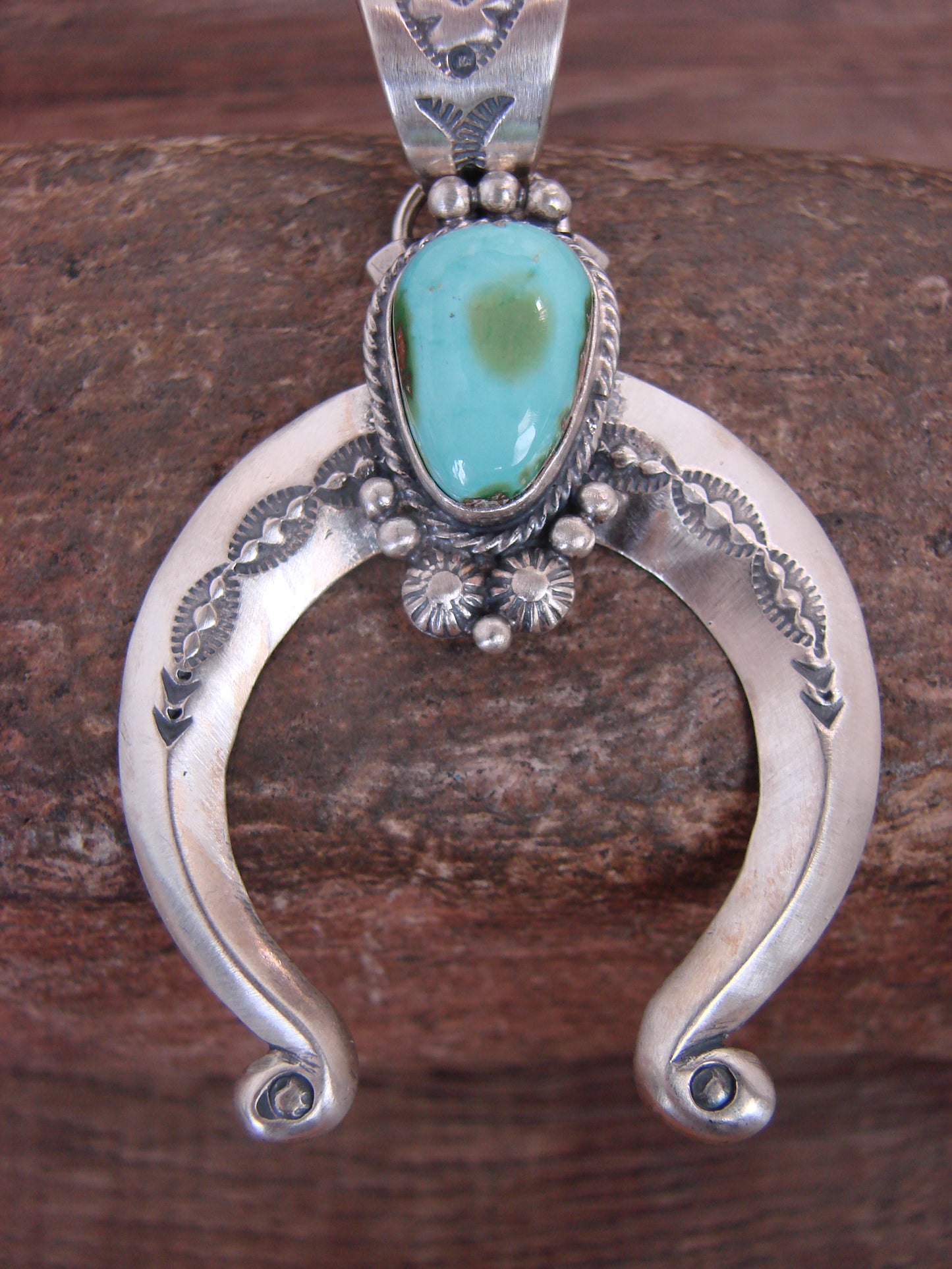 Native American Sterling Silver & Turquoise Naja Pendant Signed Yellowhair