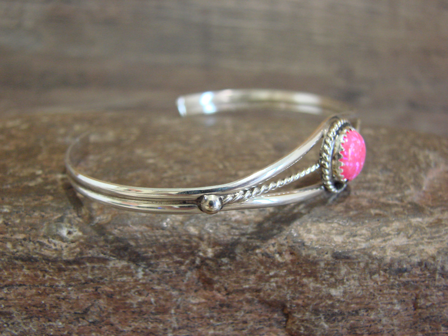 Native American Sterling Silver Pink Opal Bracelet - Spencer
