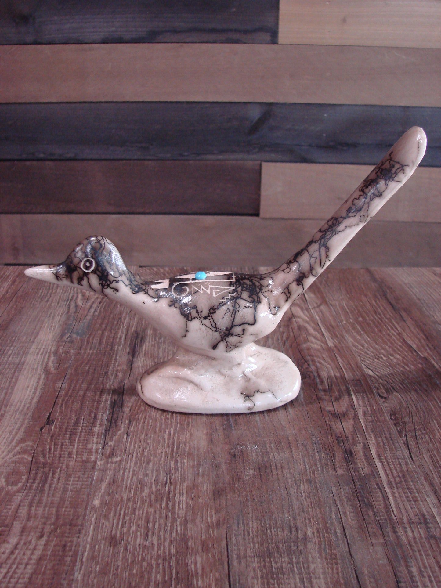Native American Pottery Horse Hair Road Runner Sculpture by Vail
